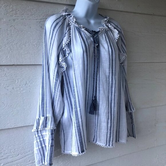 Ella Moss Size L Boho Peasant Style Rylee Lace Up Blouse - Picture 8 of 16